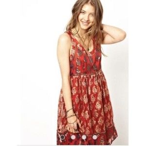 Free People Women's Dress Red Vacation Party Dress Fully Lined Size 8